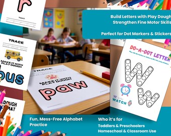 Alphabet Learning Bundle | Flash Cards, Play Dough Mats (PDF Printable A-Z Activities)
