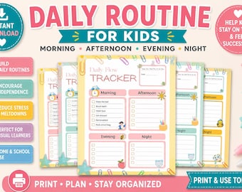 Kids Daily Routine Chart | Morning, Afternoon, Evening, Night Checklist (Digital Download)