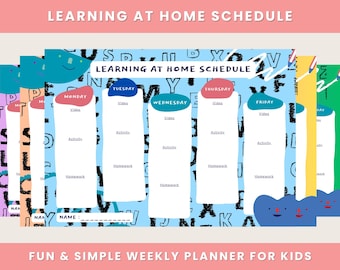 Homeschool Schedule | Weekly Planner, Kids' Daily Routine Chart (Printable PDF File)