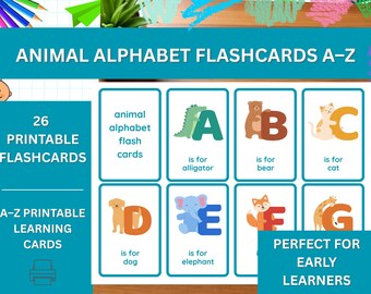 26 Alphabet Flash Cards with Animals | Printable A–Z Letter Cards for Toddlers & Preschool