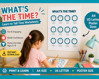 Learn to Tell Time Worksheets for Kids Ages 5-8 (Digital Download)