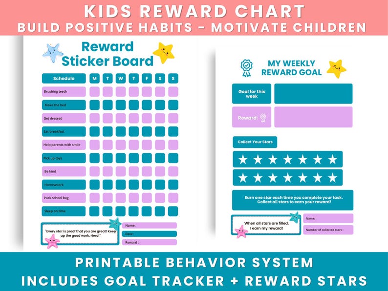 Reward Chart for Kids Printable | Behavior Chart | Chore Chart | Weekly ...