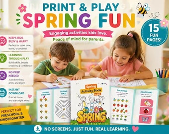 Spring Activity Book for Kids | Counting, Tracing, Mazes, Writing | Preschool Learning Workbook (PDF)