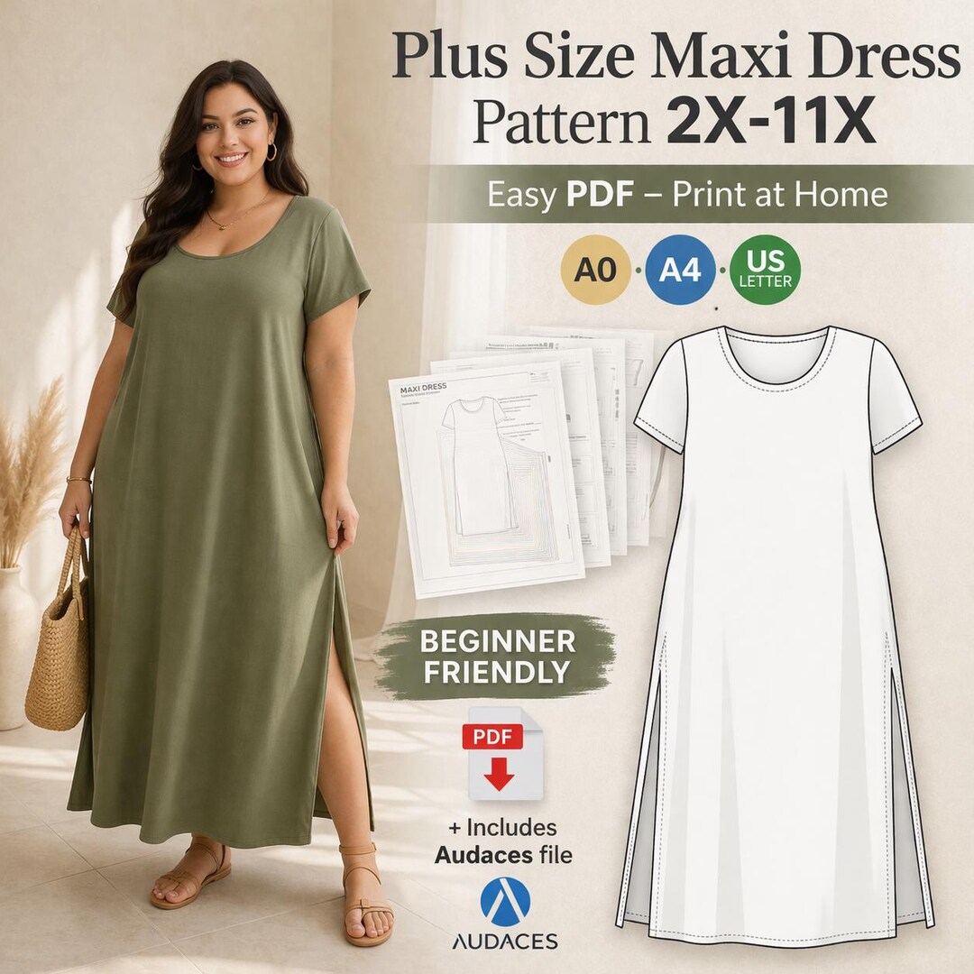 Plus Size Maxi Dress Pattern 2X–11X PDF / Easy Sewing Pattern / Loose ...