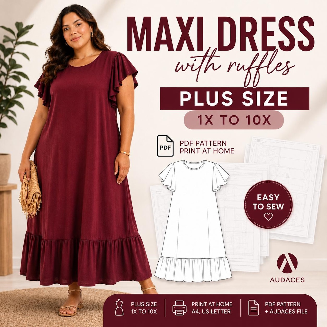 Plus Size Maxi Dress PDF Sewing PATTERN | Sizes 1X–10XL | Easy Print at ...