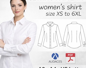 Wykrój koszuli damskiej o dopasowanym kroju XS–6XL | PDF + Wyrazisty | Klasyczna bluzka z guzikami | Cyfrowy wykrój do szycia
