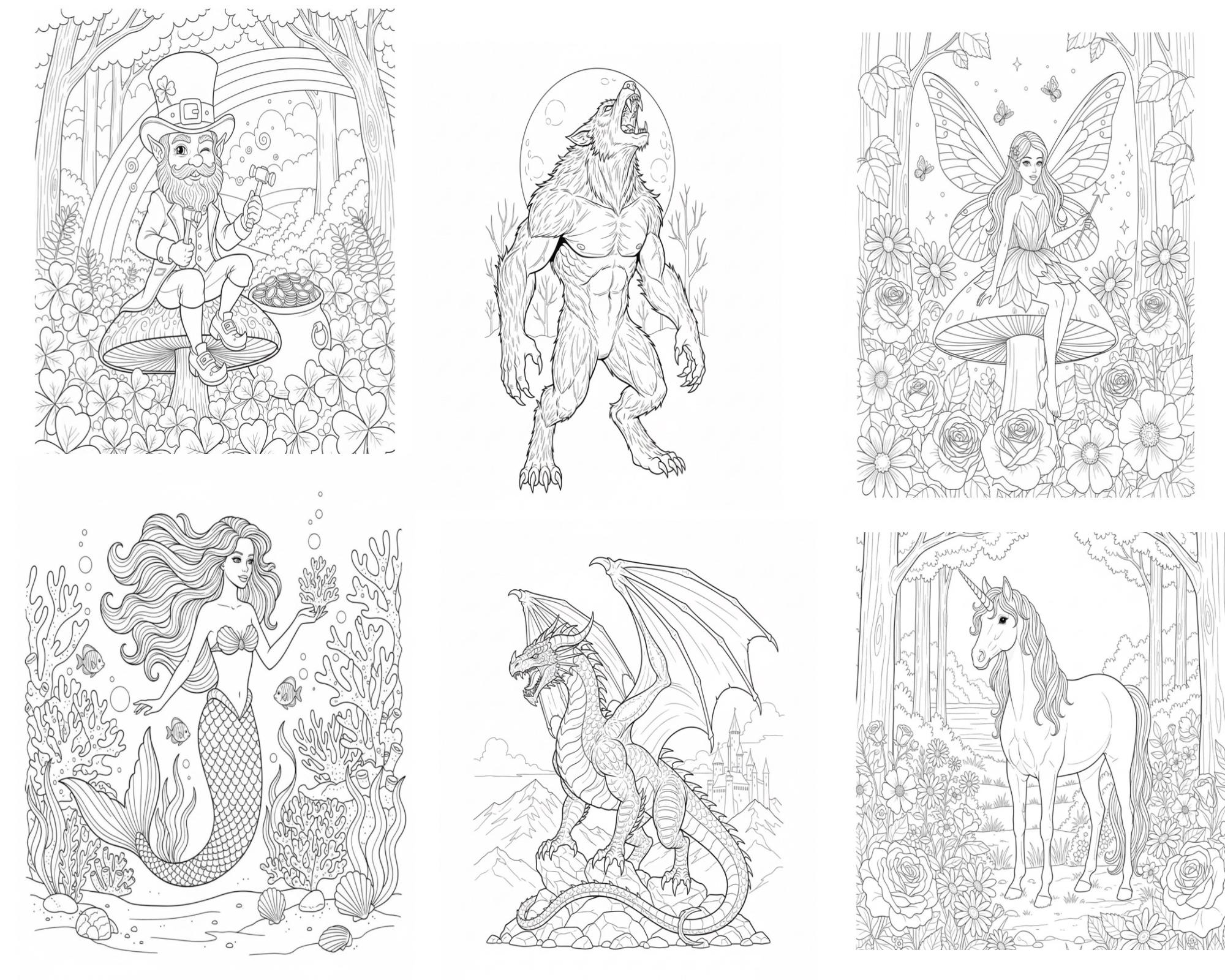 Fantasy Creatures Coloring Book | Mythical Beasts | Printable Pages ...