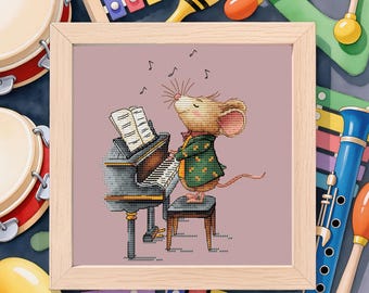 Schema punto croce "Topo Maestro Pianista" (PDF, formato Saga)