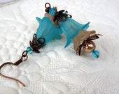 Lucite Flower Earrings - Vintage Style - Copper - Turquoise - Wedding