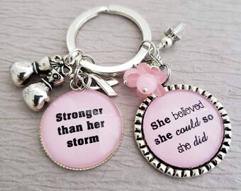 Breast Cancer Survivor Keychain, Cancer Jewelry, She Believed She could, Support Gift for Mom, Friend, Daughter or Grandmother,