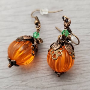 Pumpkin Earrings Halloween Earrings Copper Fall Earrings Holiday Earrings Thanksgiving Earrings Holiday Jewelry Lucite Pumpkin Teacher Gift