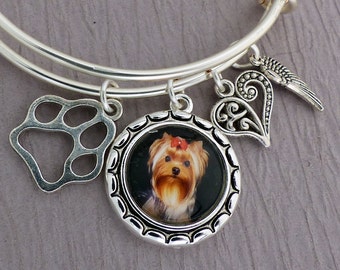 Personalized Pet Memorial Charm Bracelet, Dog Memorial Adjustable Bangle Bracelet, Dog Photo Bracelet, Snagless Bangle, Dog Jewelry