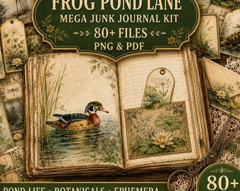 Frog Pond Lane Mega Junk Journal Kit Vol 1, Printable Nature Ephemera (PNG & PDF)