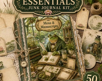 Frog Pond Society Essentials Kit Printable Junk Journal Ephemera Tags Papers PNG PDF