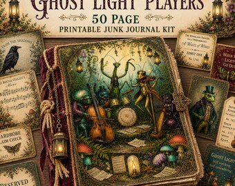 Ghost Light Players Junk Journal Kit ,  Midnight Forest Series, Woodland Insect Orchestra Printable Ephemera PNG PDF