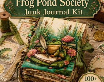 Frog Pond Society Junk Journal Mega Kit 100 Files Printable Vintage Frog Ephemera Pages Tags Papers PNG PDF