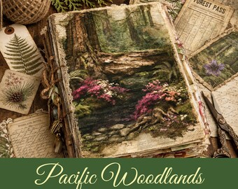 Redwood Forest Junk Journal Kit with Woodland Papers, Tags, Pockets and Printable Ephemera