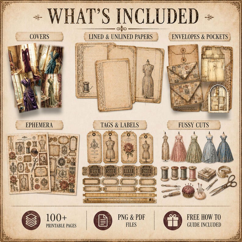 Vintage Dressmaker Junk Journal Mega Kit Printable Sewing Ephemera ...