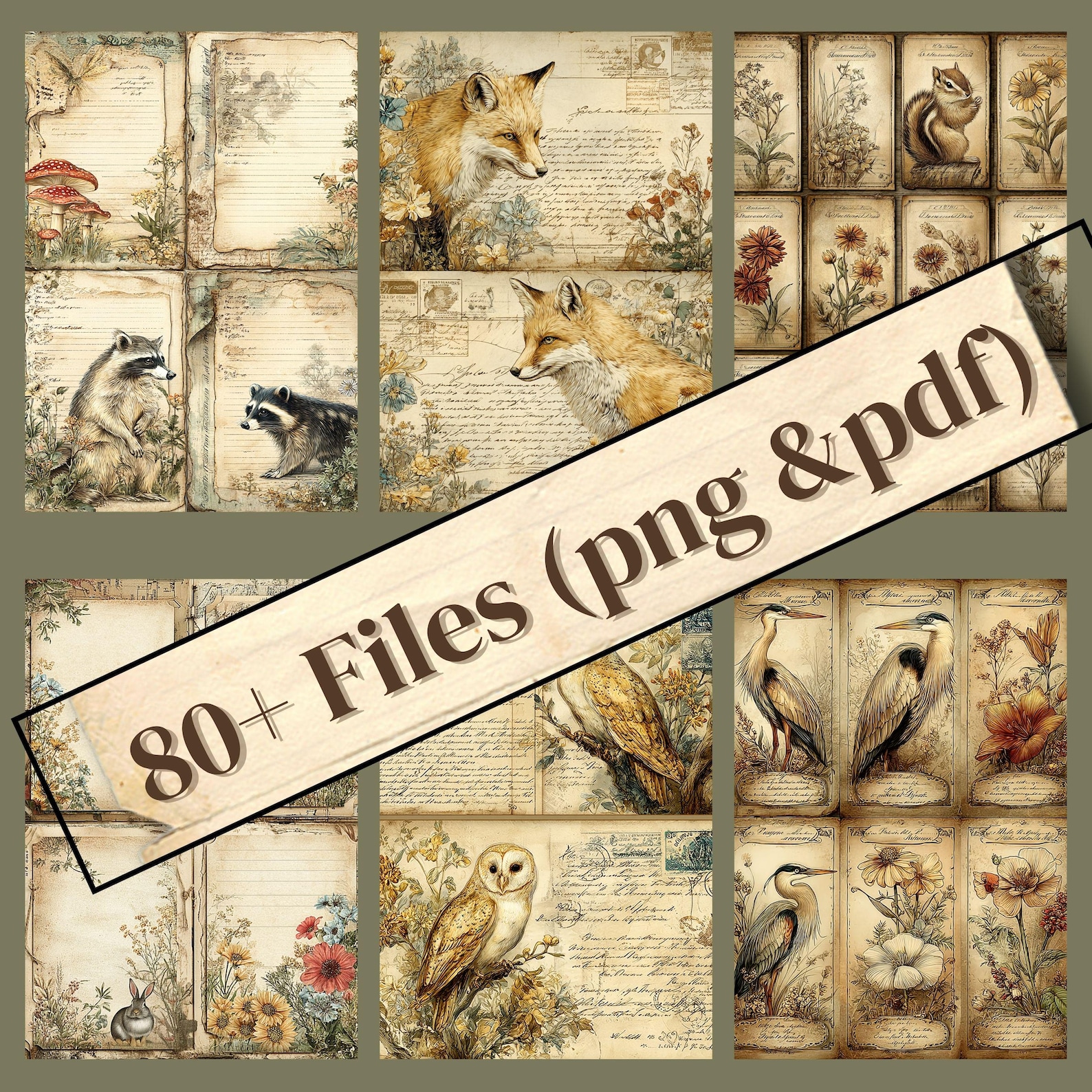Woodland Junk Journal Kit: Vintage Forest Animals Ephemera (80 Page ...