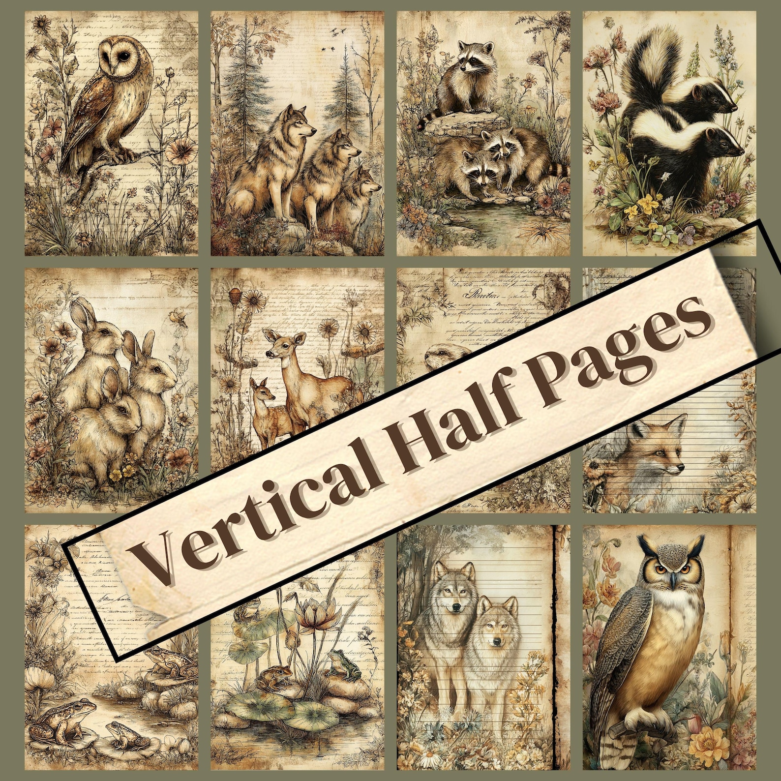 Woodland Junk Journal Kit: Vintage Forest Animals Ephemera (80 Page ...
