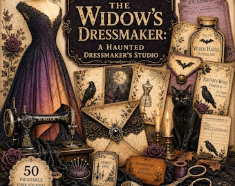 Haunted Dressmaker Junk Journal Kit, Gothic Halloween Printable Journal Pages, Vintage Sewing Ephemera, Dark Academia Digital Papers PDF PNG