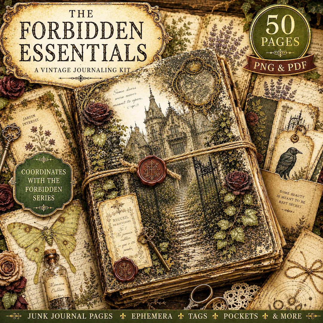 Forbidden Essentials Junk Journal Kit Printable Ephemera Kit Gothic ...