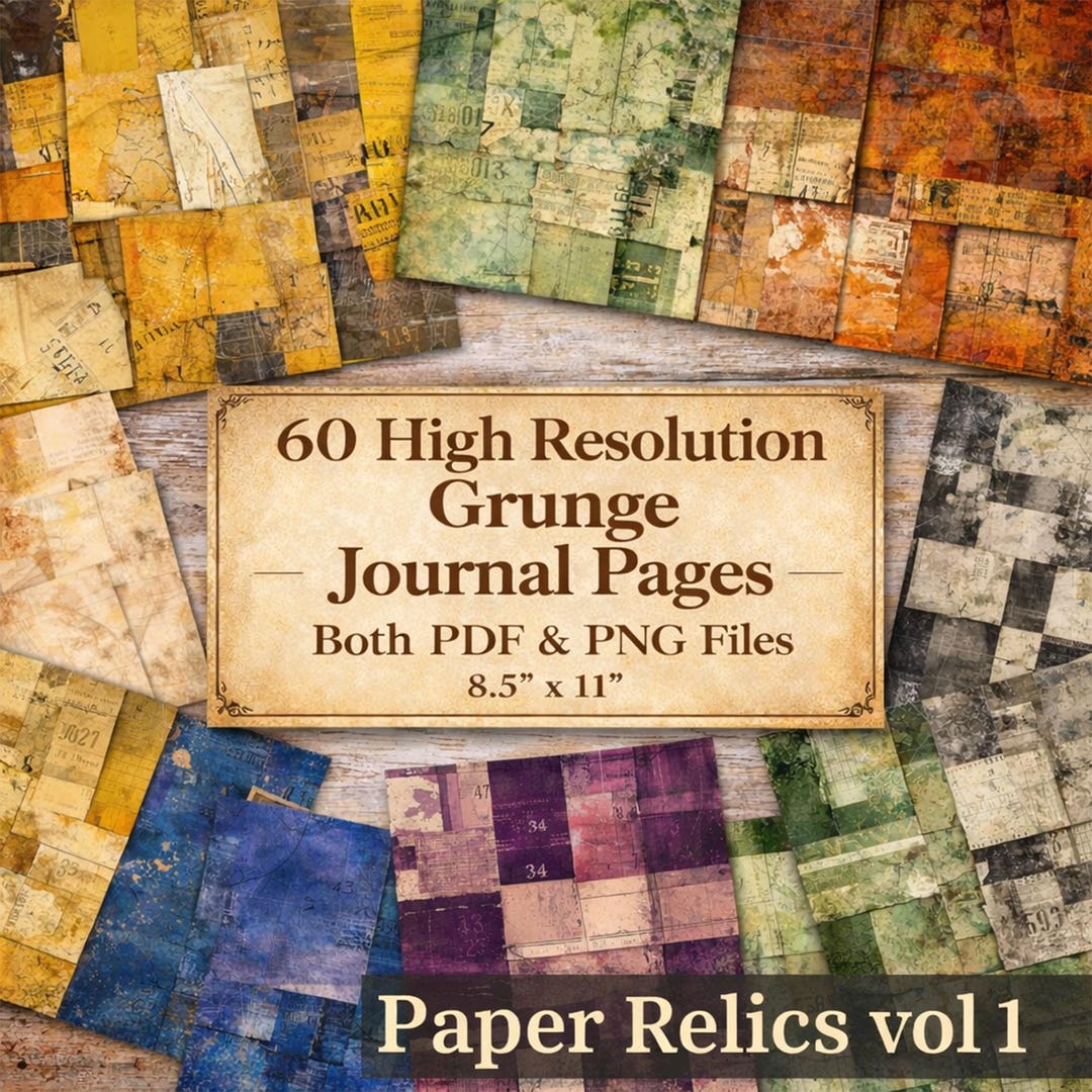 Grunge Journal Pages Printable Paper Pack | Vintage Textures Collage ...