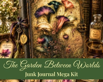 The Garden Between Worlds Mega Junk Journal Kit, Fantasy Botanical PNG PDF, 100+ Printable Pages, Interactive Ephemera