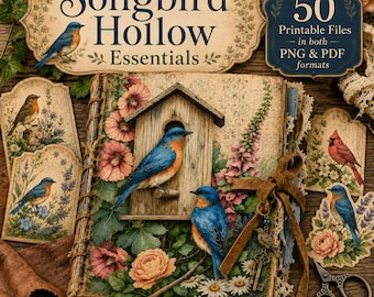 Bird Junk Journal Kit Printable, Songbird Hollow Essentials Garden Visitors