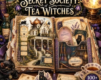 Witch Junk Journal HUGE Mega Kit, Secret Society of Tea Witches, Printable Papers, Pockets, Tags and Ephemera, PDF PNG