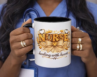 Nurse Mug: Healing with Heart, Appreciation Gift for Women in Medicine