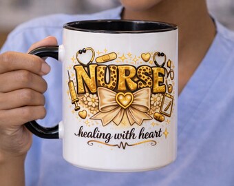 Custom Nurse Mug: Personalized Initial Name Ceramic Cup – Healing with Heart