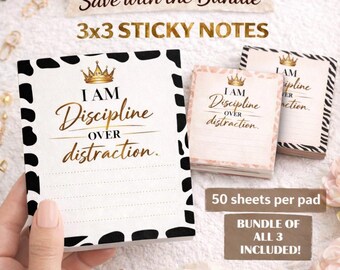 Discipline Over Distraction Sticky Notes Bundle (3x3, 50 Sheets)