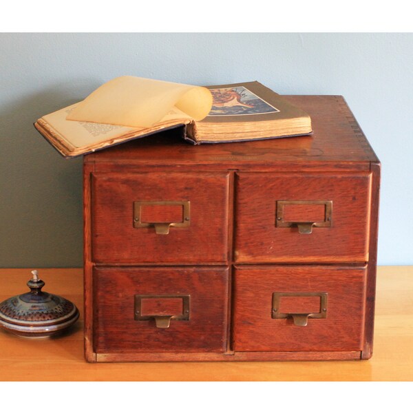 Vintage Wooden Library Card Catalog - Four Drawer