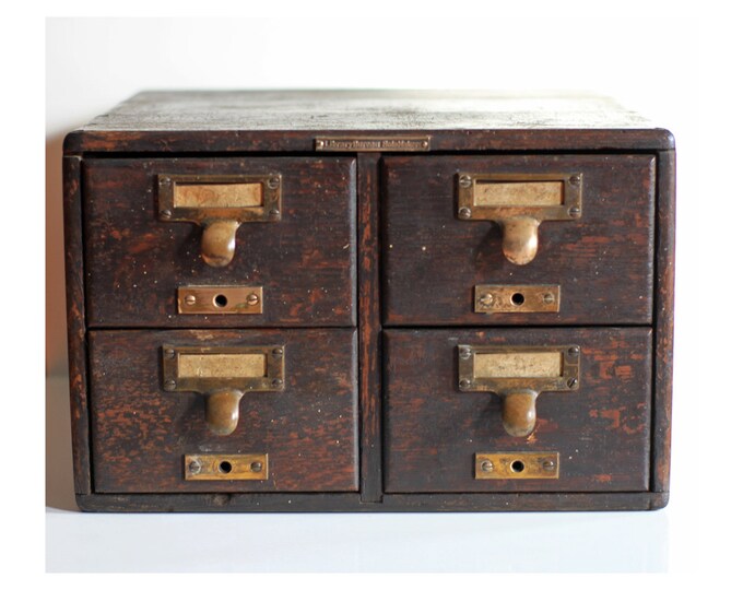 Vintage Wooden Library Card Catalog Four Drawer Etsy