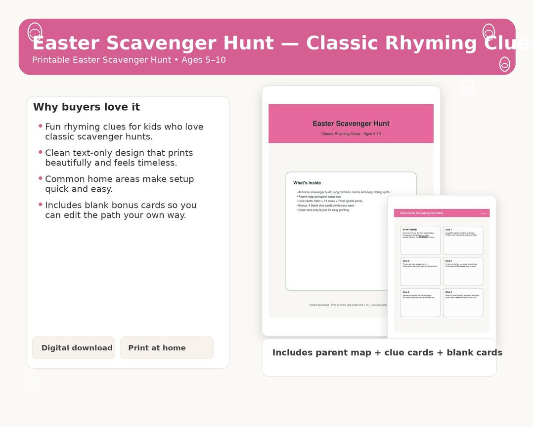Easter Rhyming Scavenger Hunt Clues | Printable Kids Indoor Hunt (PDF ...