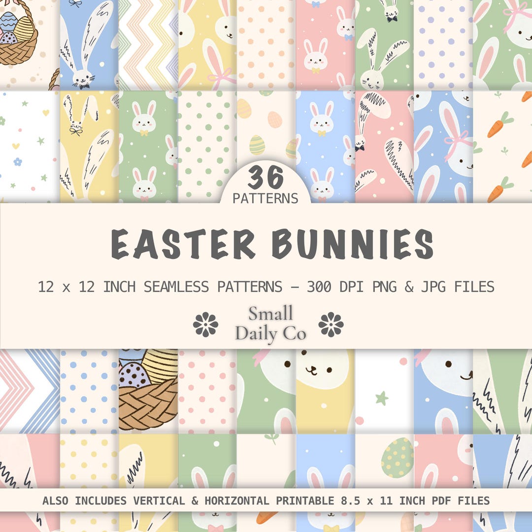 Easter Bunnies [seamless] Digital Papers + 8.5x11 Printable PDF, Bunny ...