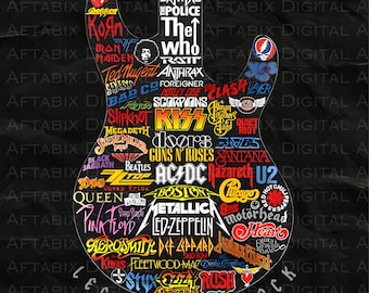 Rock Legends Guitar PNG | Classic Rock Band Logo Clipart | Music Wall Art Sublimation Design | Rock & Roll Digital Clipart Download