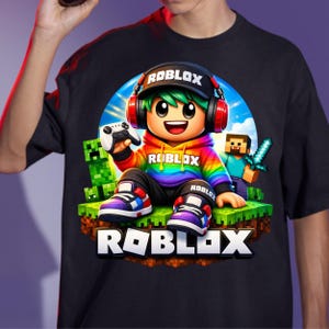 Roblox Gamer PNG with Minecraft Pixel Characters, Gaming Boy Clipart, Colorful Shirt Design, Kids Gamer Digital Download