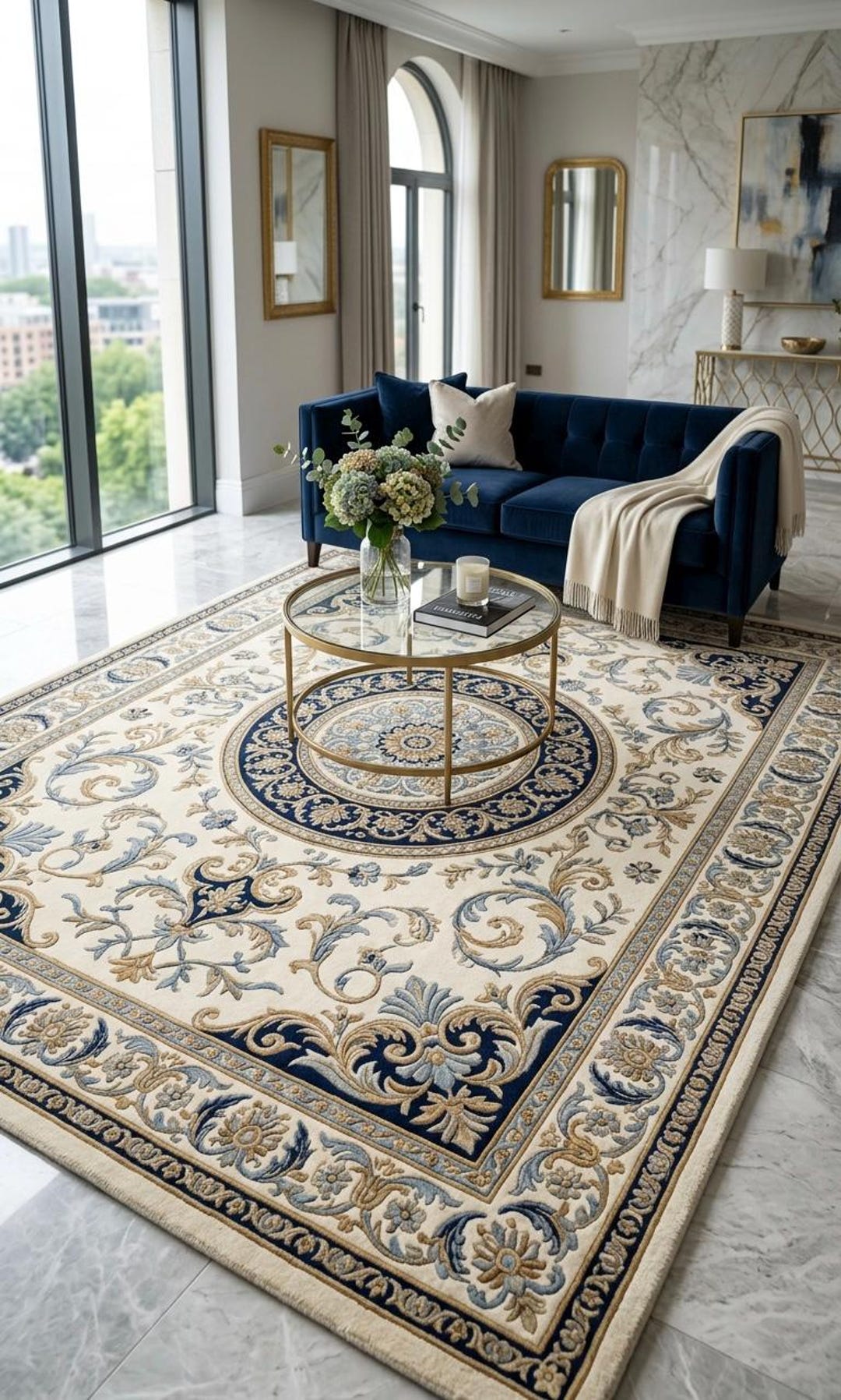 Luxury Blue Beige Floral Rug | Hand Tufted Wool Area Rug | Traditional ...