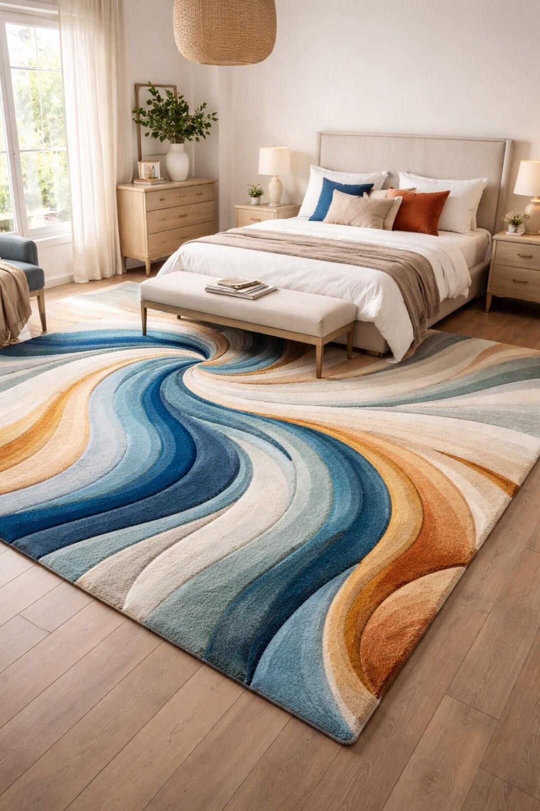 Hand Tufted Wool Rug | Abstract Swirl Wave Rug | Modern Area Rug ...