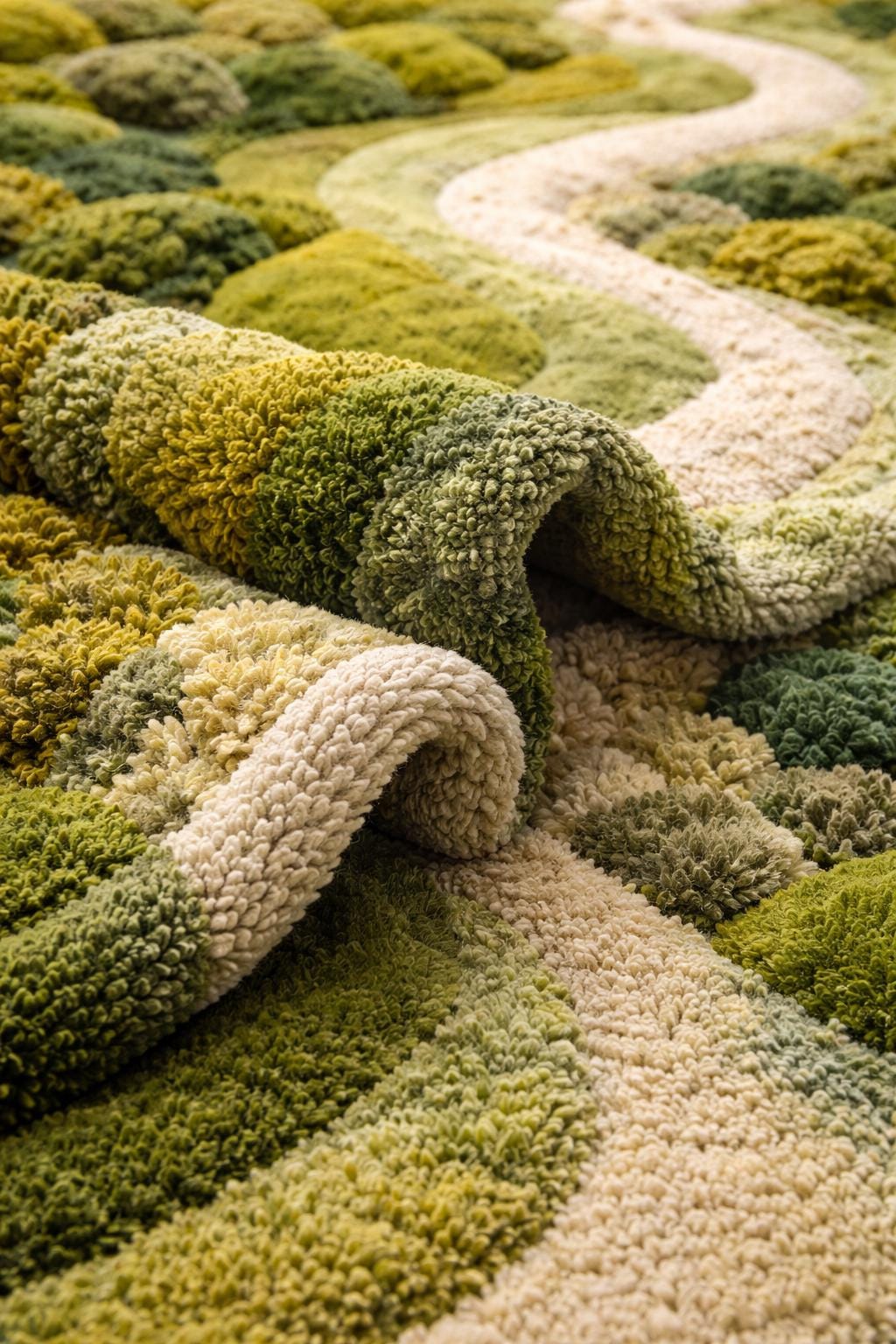 Moss Rug Handmade Tufted | Organic Green Landscape Rug | 3D River ...