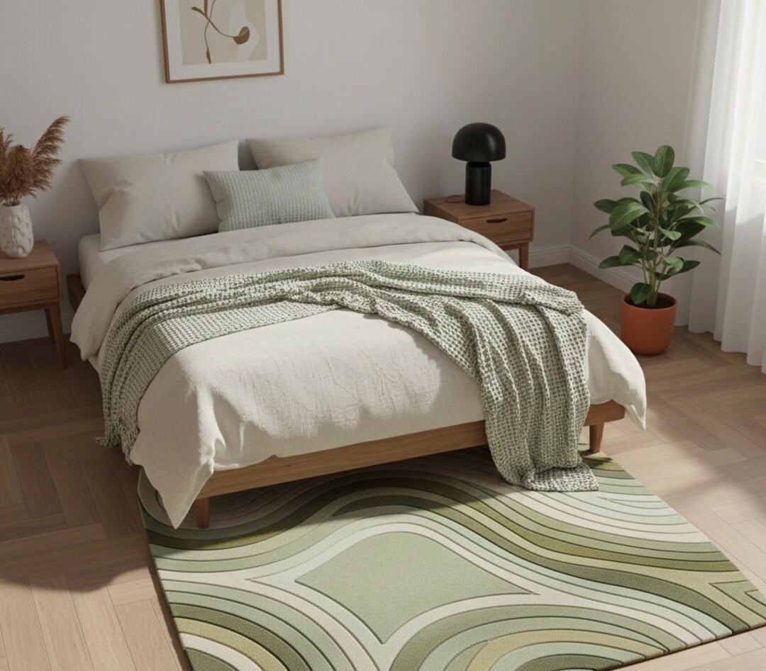 Sage Green Modern Area Rug Abstract Wave Pattern Carpet – Contemporary ...