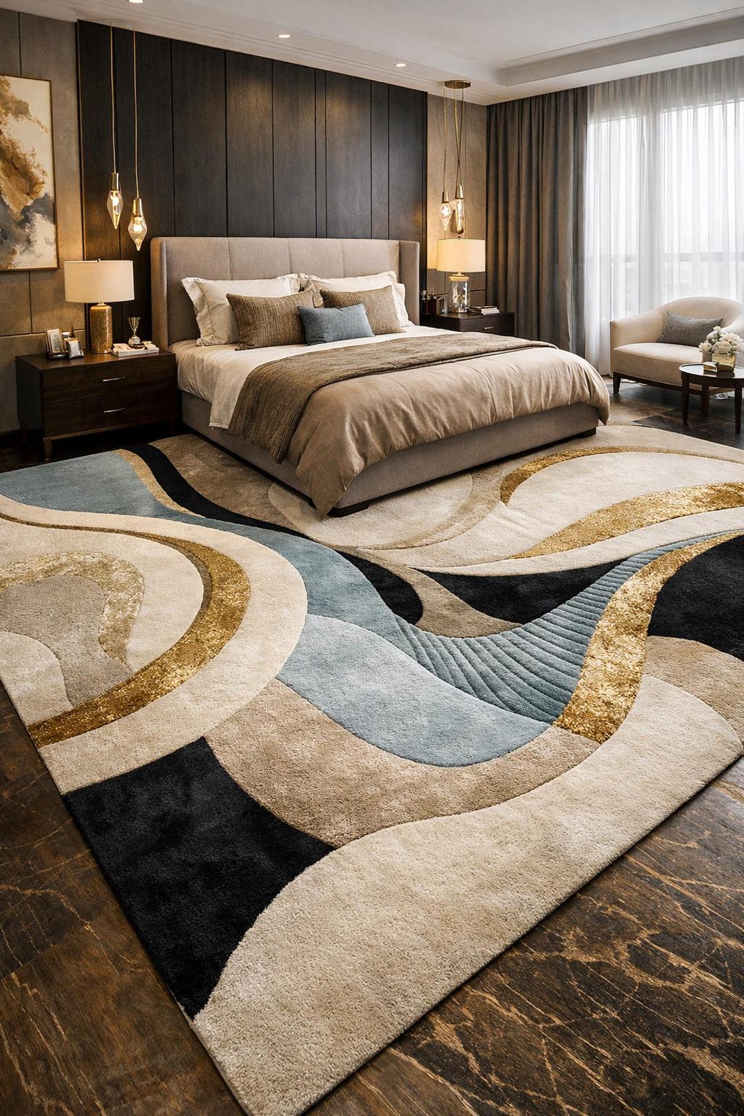 Luxury Abstract Hand Tufted Wool Rug |modern Beige Gold Blue Area Rug ...
