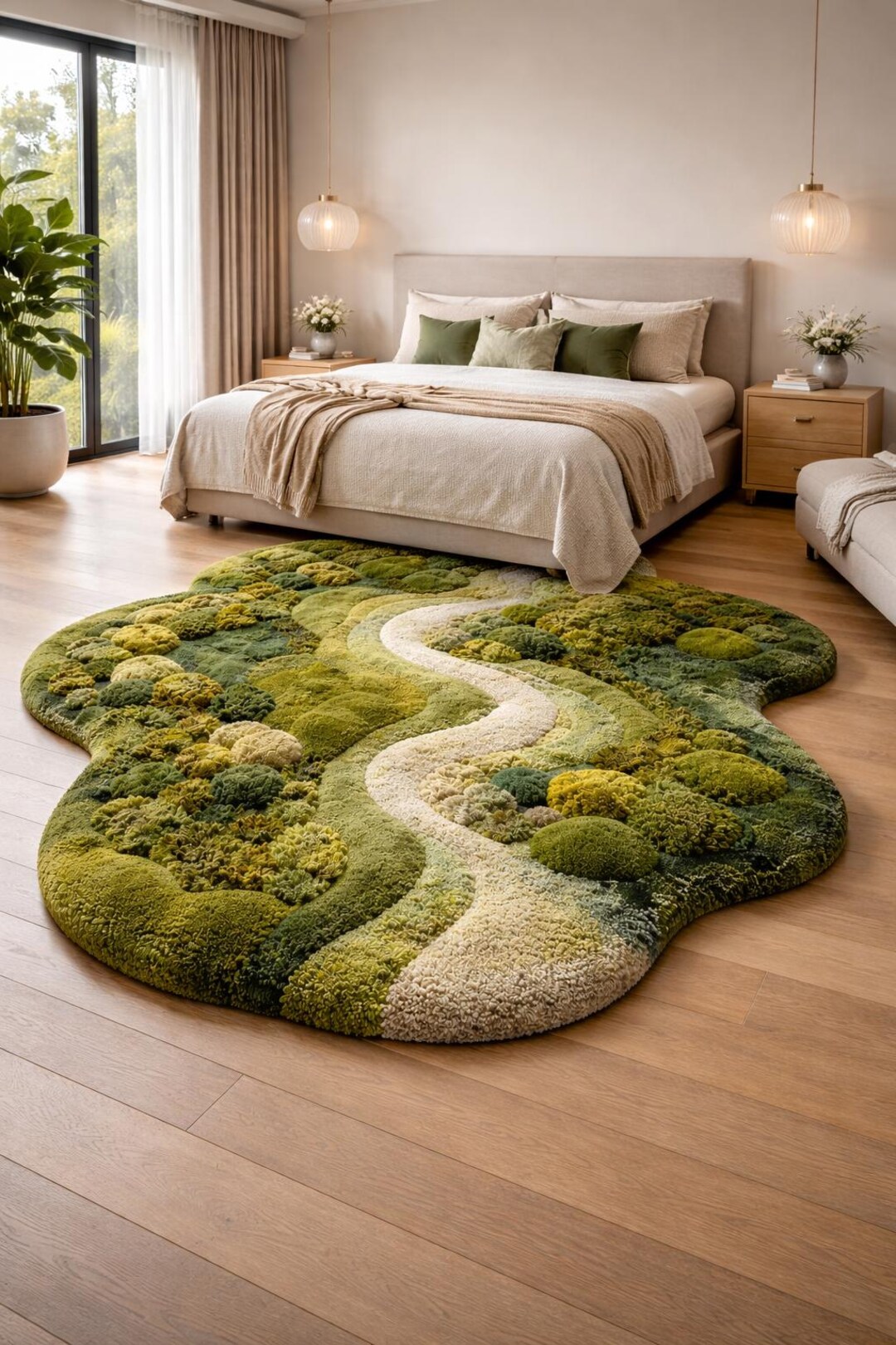 Moss Rug Handmade Tufted | Organic Green Landscape Rug | 3D River ...