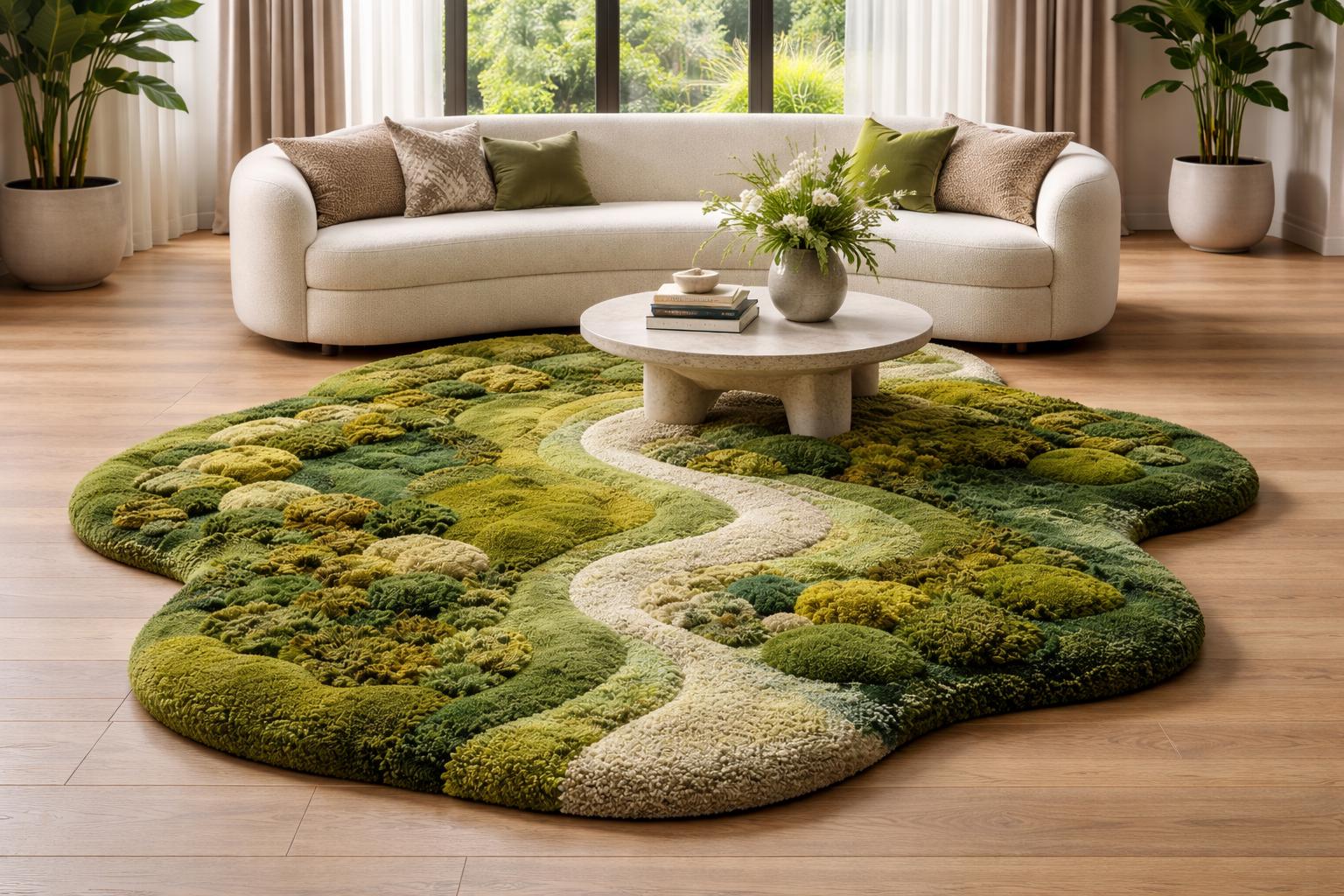 Moss Rug Handmade Tufted | Organic Green Landscape Rug | 3D River ...