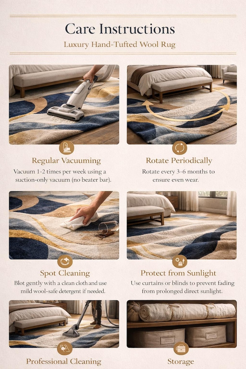 Luxury Abstract Hand Tufted Wool Rug, Modern Navy Beige Gold Area Rug ...