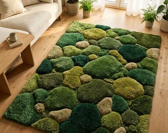 Hand tufted Moss Rug, Forest Floor Rug,  Nature Inspired Green Area Rug, Biophilic Home Decor, Goblincore Bedroom Accent