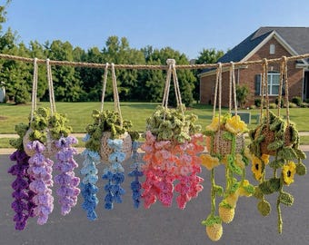 Crochet Hanging Flower Basket, Car Hanging plant, Handmade Mother’s Day Gift
