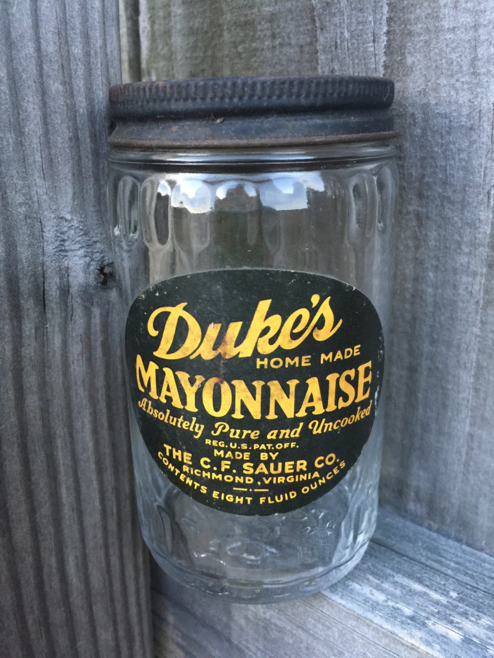Duke's Mayonnaise Jar C.F. Sauer's Company Vintage Etsy